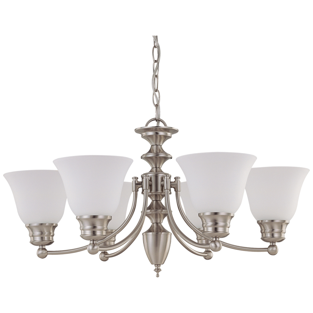 Empire - 6 Light 26 Chandelier w/ Frosted White Glass - Brushed Nickel