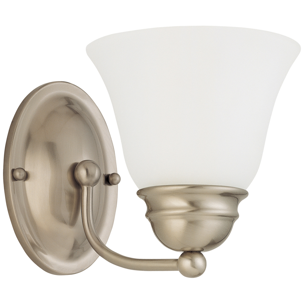 Empire - 1 Light 7 Vanity w/ Frosted White Glass - Brushed Nickel