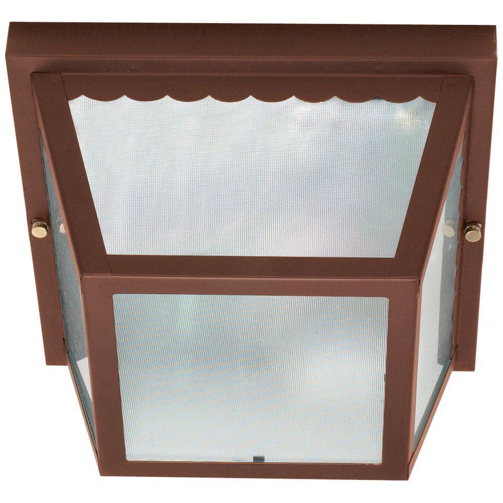 2 Light - 10 - Carport Flush Mount - With Textured Frosted Glass - Old Bronze