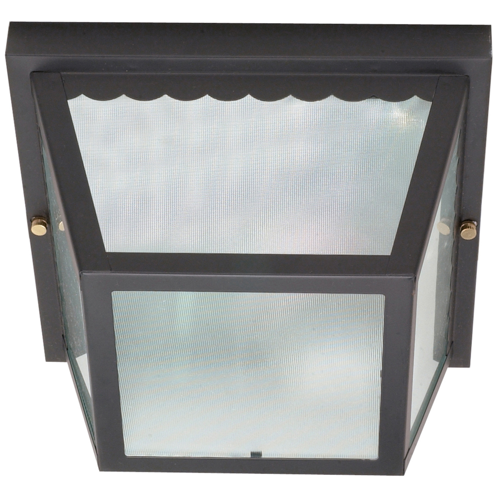 2 Light - 10 - Carport Flush Mount - With Textured Frosted Glass - Black