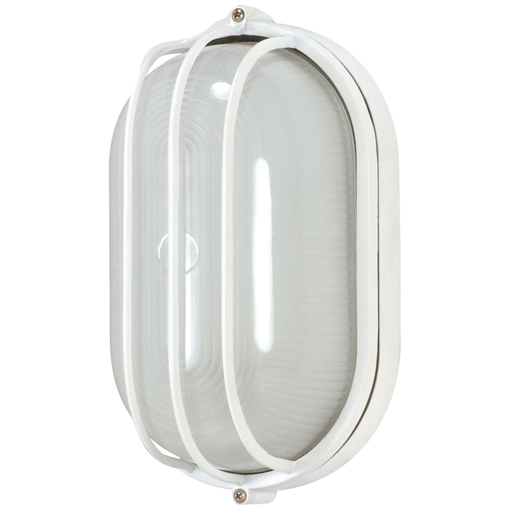 1 Light - 10 - Oval Cage Bulk Head - Die Cast Bulk Head - Semi Gloss white