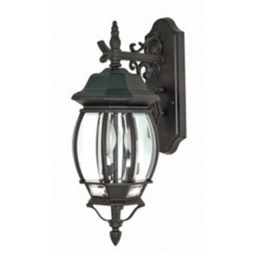 Central Park - 3 Light - 22 - Wall Lantern - w/ Clear Beveled Glass - Textured Black, Arm Down