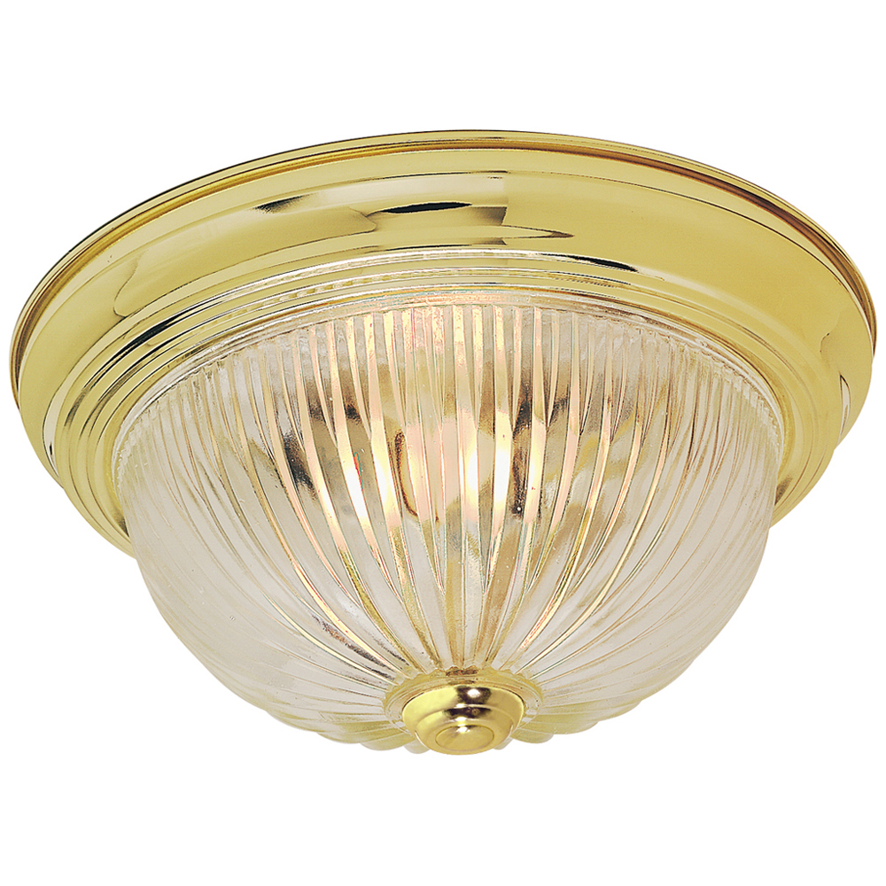2 Light - 13 - Flush Mount - Clear Ribbed Glass - Polished Brass