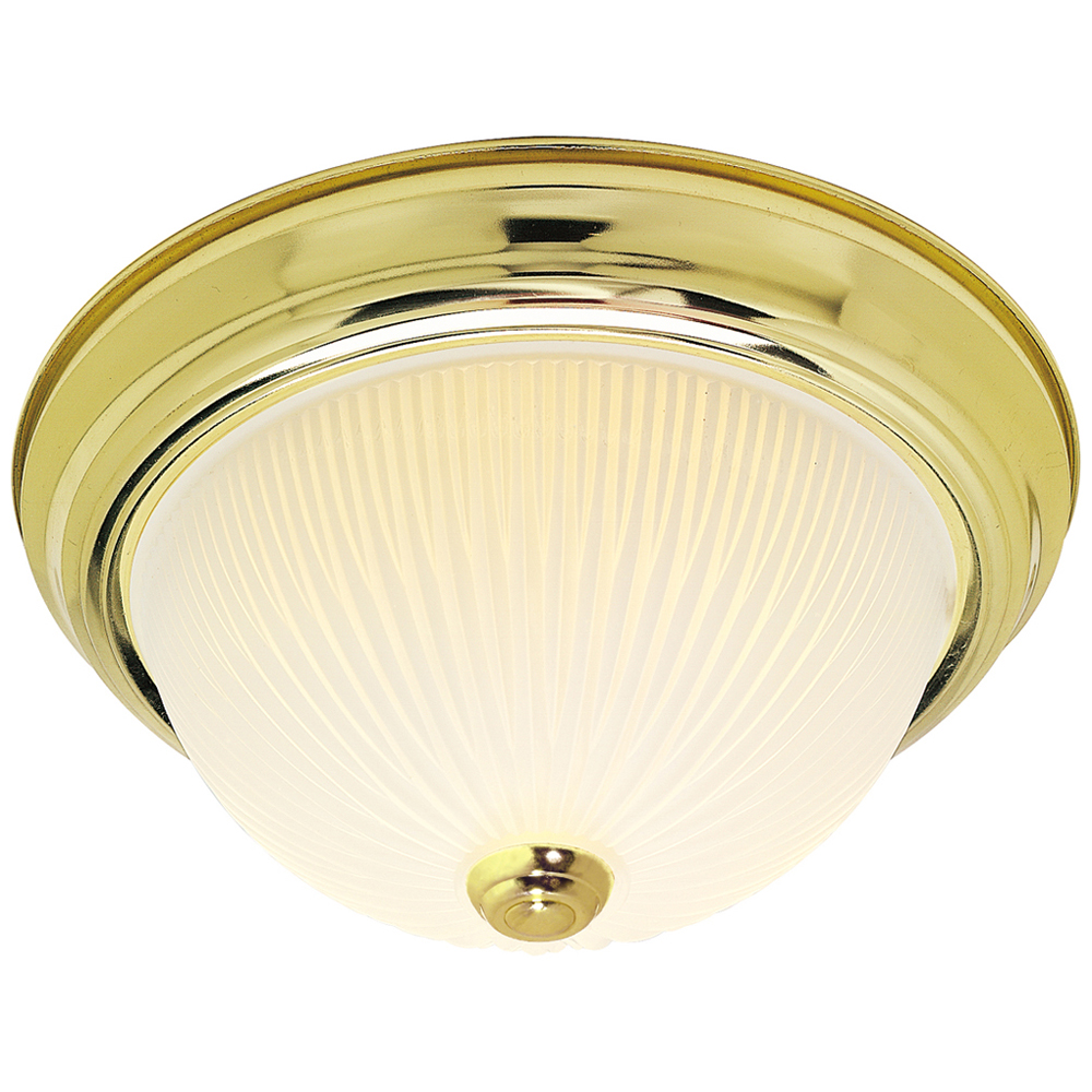 2 Light - 11 - Flush Mount - Frosted Ribbed - Polished Brass