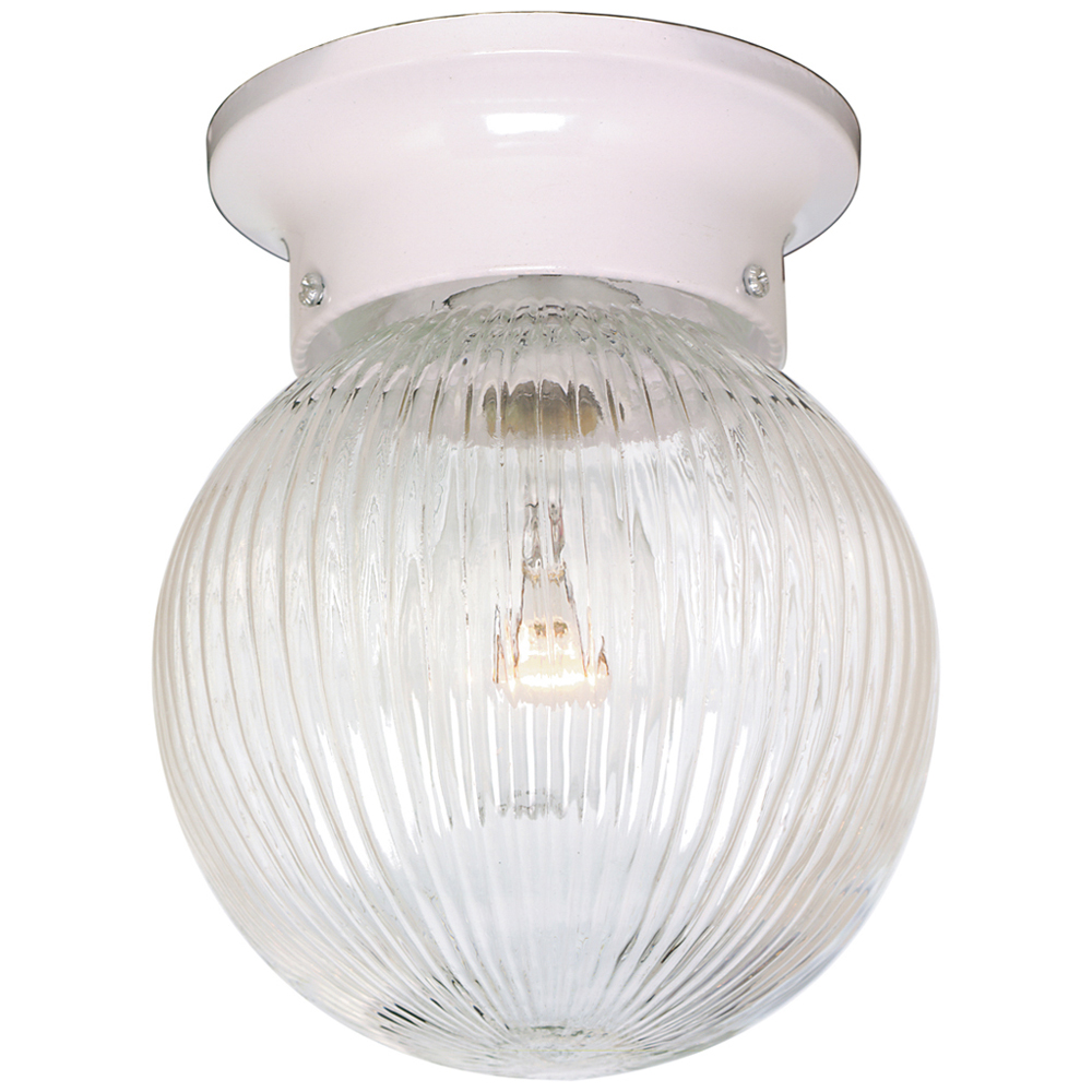 1 Light - 6 - Ceiling Fixture - Clear Ribbed Ball - White