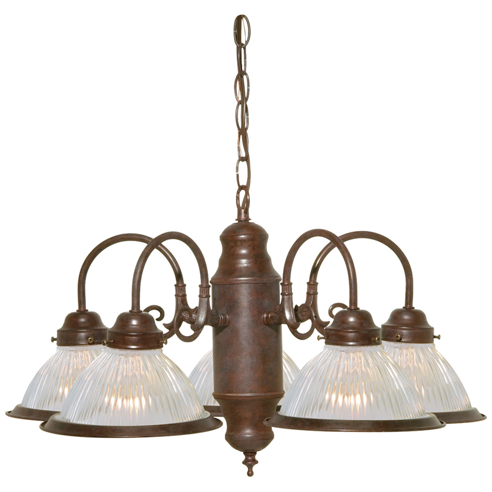 5 Light - 22 - Chandelier - With Clear Ribbed Shades - Old Bronze