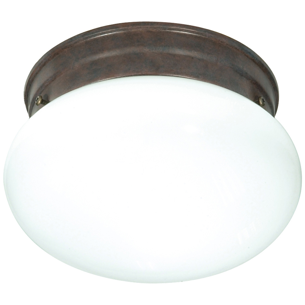 1 Light - 8 - Flush Mount - Small White Mushroom - Old Bronze