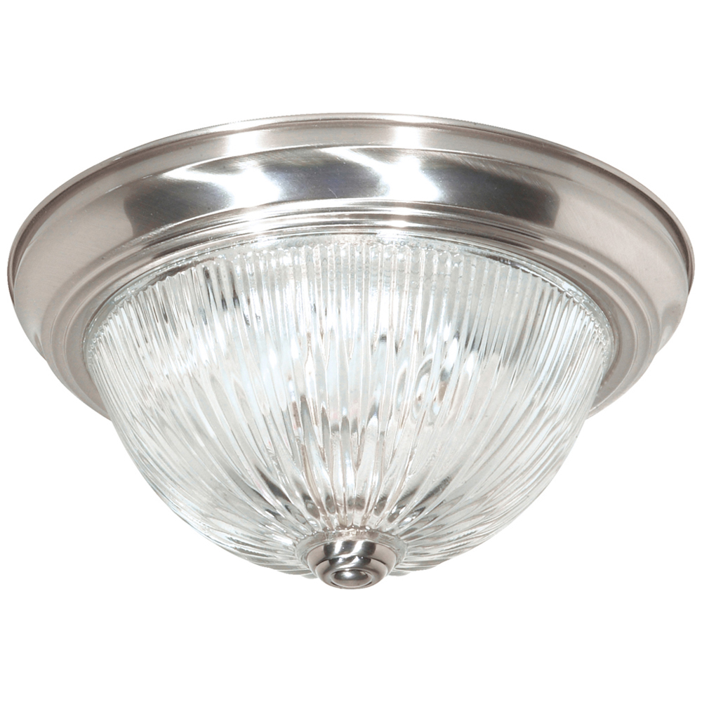 2 Light - 11 - Flush Mount - Clear Ribbed Glass - Brushed Nickel