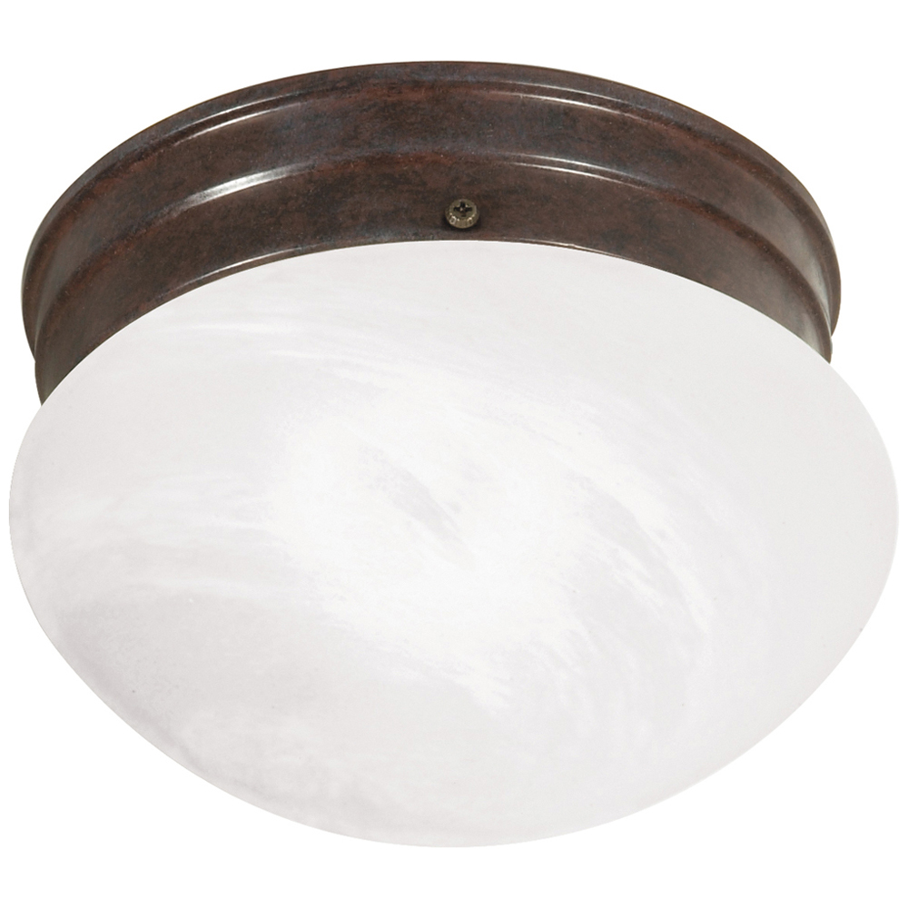 1 Light - 8 - Flush Mount - Small Alabaster Mushroom - Old Bronze