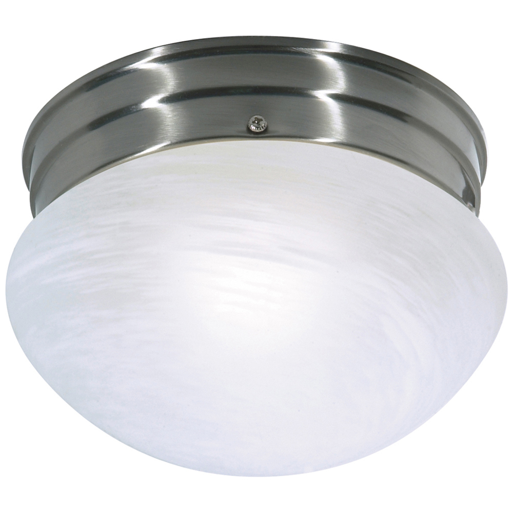 1 Light - 8 - Flush Mount - Small Alabaster Mushroom - Brushed Nickel