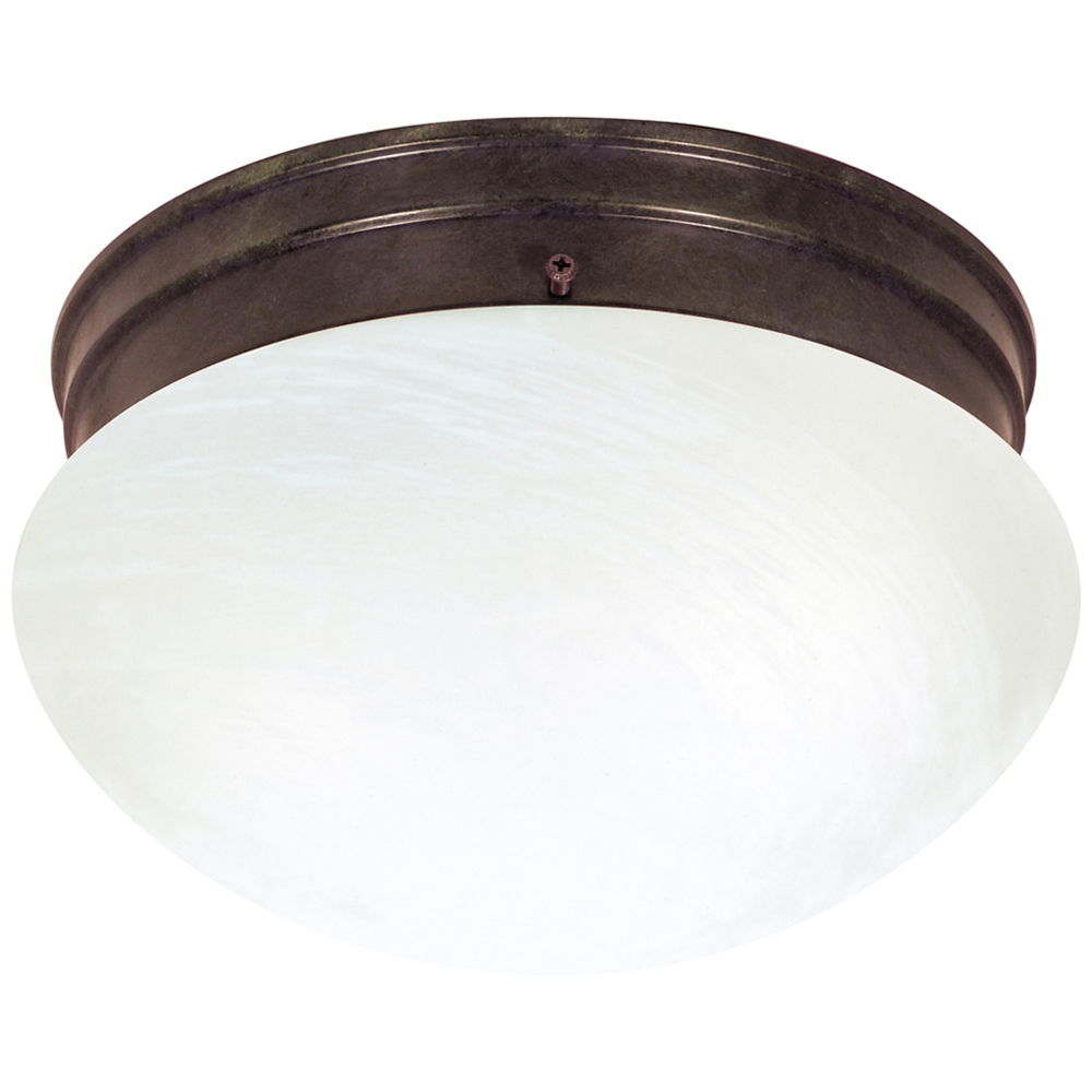 2 Light - 10 - Flush Mount - Medium Alabaster Mushroom - Old Bronze