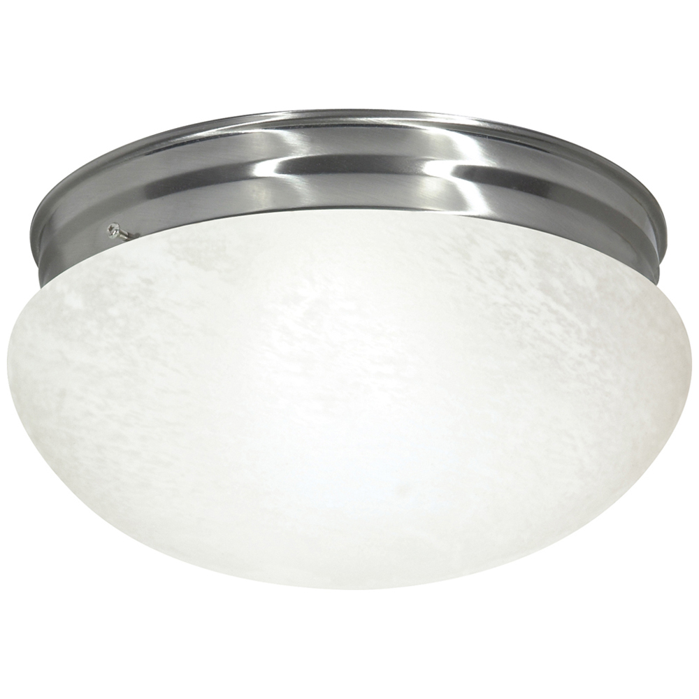 2 Light - 12 - Flush Mount - Large Alabaster Mushroom - Brushed Nickel