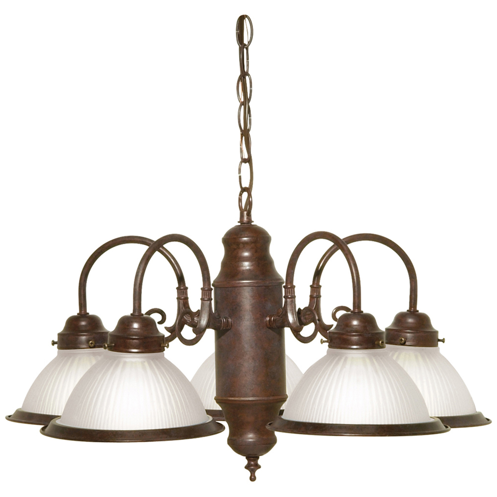 5 Light - 22 - Chandelier - With Frosted Ribbed Shades - Old Bronze