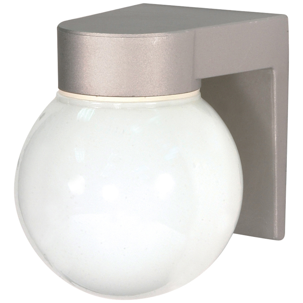 1 Light - 8 - Utility, Wall Mount - With White Glass Globe - Satin Aluminum