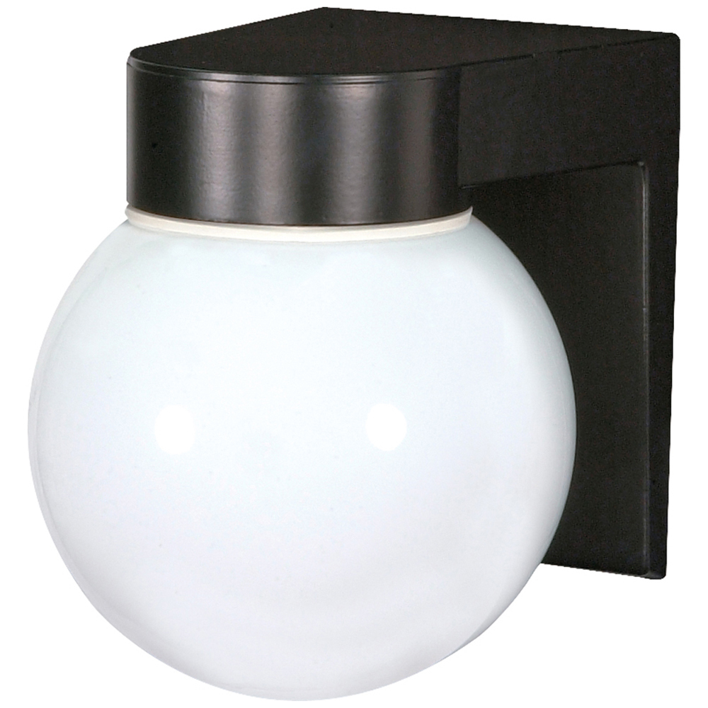 1 Light - 8 - Utility, Wall Mount - With White Glass Globe - Black