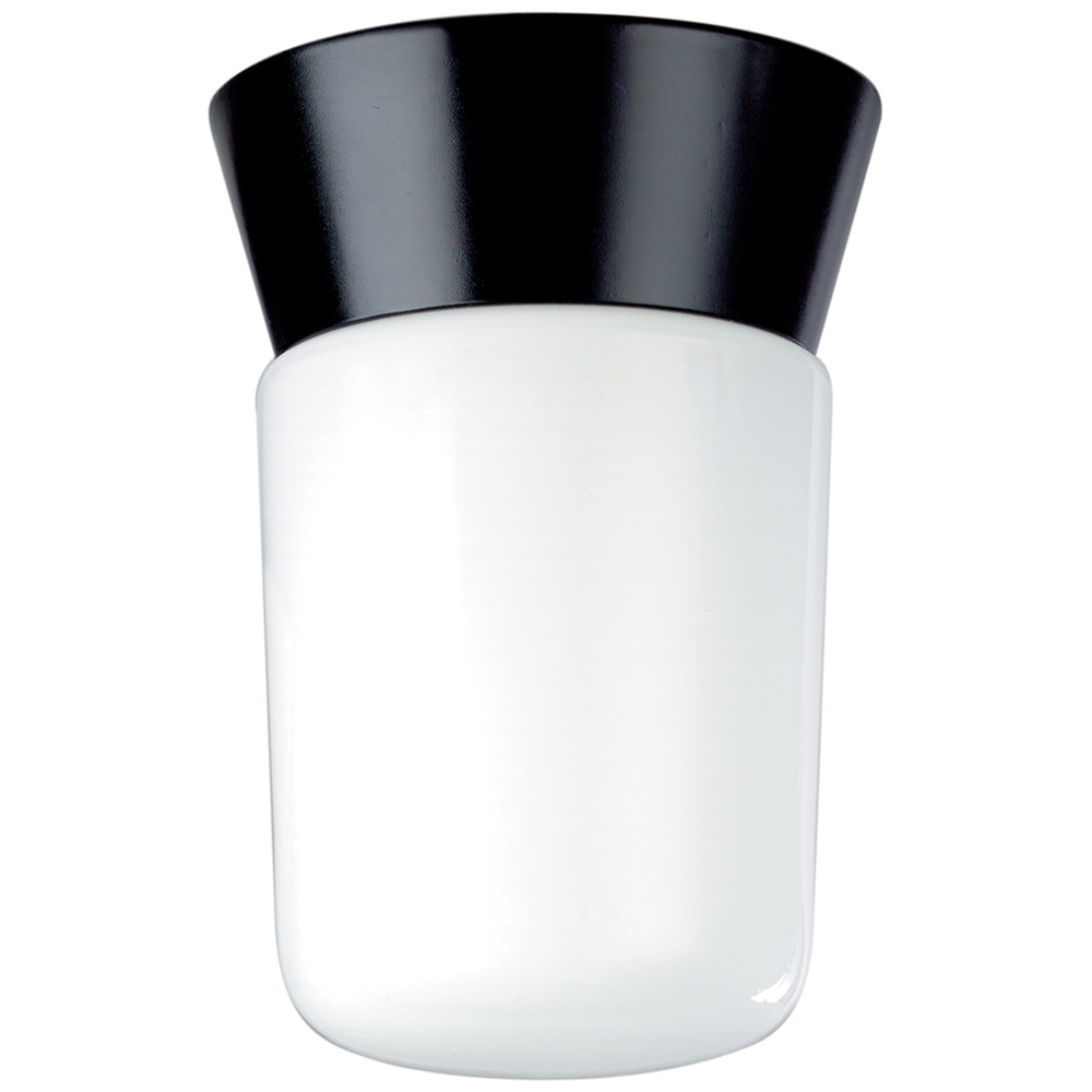 1 Light - 8 - Utility, Ceiling Mount - With White Glass Cylinder - Black