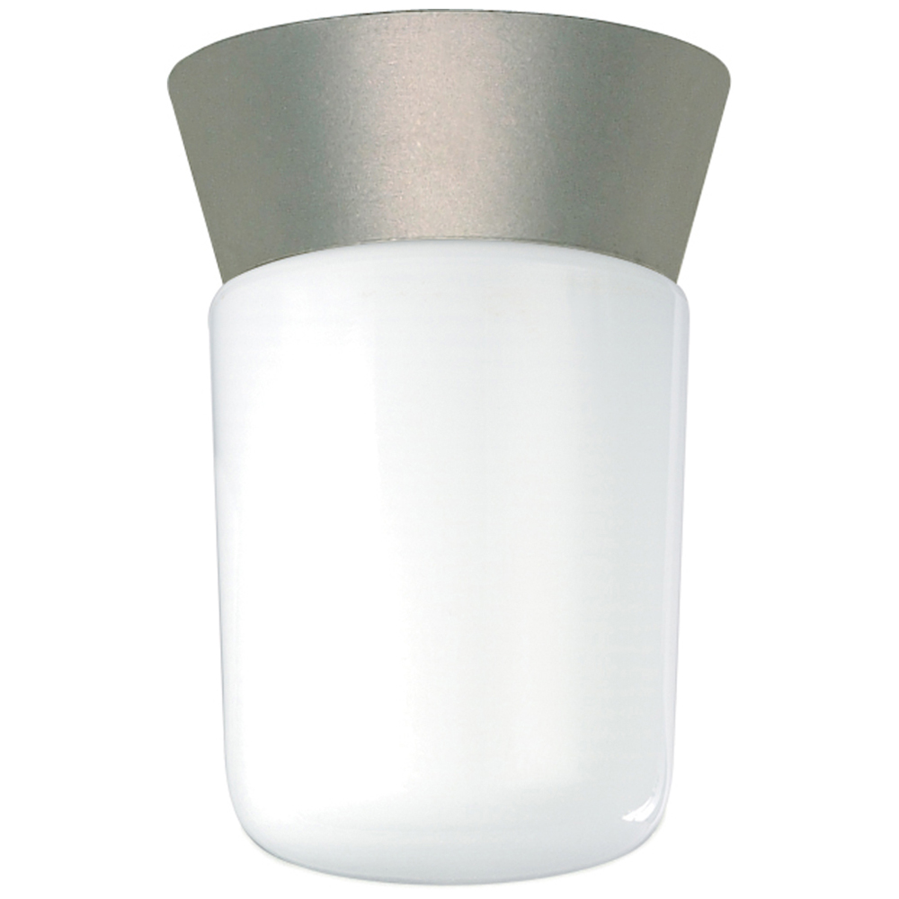 1 Light - 8 - Utility, Ceiling Mount - With White Glass Cylinder - Satin Aluminum