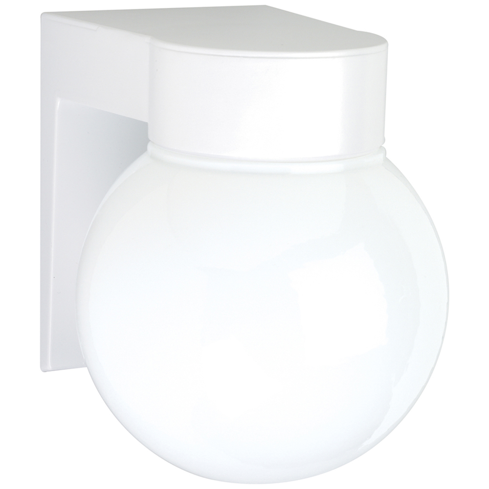 1 Light - 8 - Utility, Wall Mount - With White Glass Globe - White