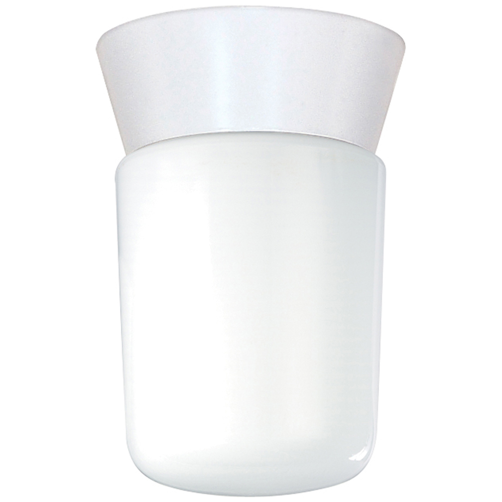 1 Light - 8 - Utility, Ceiling Mount - With White Glass Cylinder - White