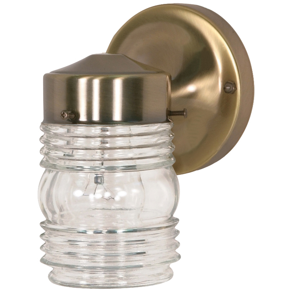 1 Light - 6 - Porch, Wall - Mason Jar w/Clear Glass - Antique Brass