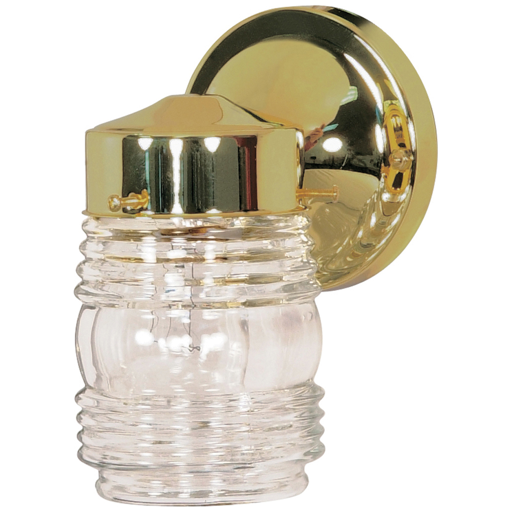 1 Light - 6 - Porch, Wall - Mason Jar w/Clear Glass - Polished Brass