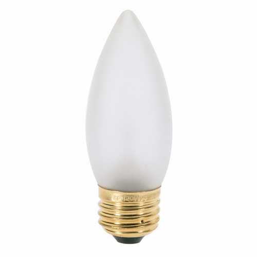 Incandescent Decorative Lamp, Designation: 25B11/F, 130 V, 25 WTT, B11 Shape, E26 Medium Base, Frosted, CC-2V Filament, 2500 HR, Lumens: 200 LM Initial, 3-7/8 IN Length, 1-3/8 IN Diameter