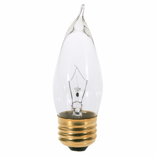 Incandescent Decorative Lamp, Designation: 40CA10, 130 V, 40 WTT, CA10 Shape, E26 Medium Base, Clear, CC-2V Filament, 2500 HR, Lumens: 360 LM Initial, 4-1/4 IN Length, 1-1/4 IN Diameter