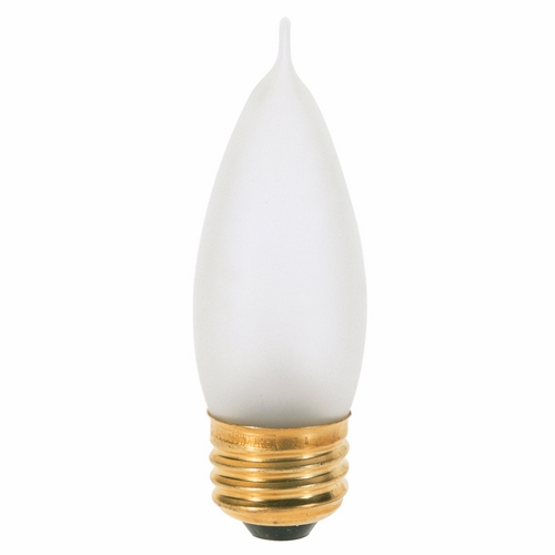 Incandescent Decorative Lamp, Designation: 25CA10/F, 130 V, 25 WTT, CA10 Shape, E26 Medium Base, Frosted, CC-2V Filament, 2500 HR, Lumens: 200 LM Initial, 4-1/4 IN Length, 1-1/4 IN Diameter