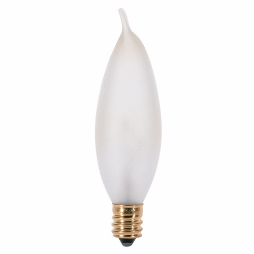Incandescent Decorative Lamp, Designation: 15CA8/F, 130 V, 15 WTT, CA8 Shape, E12 Candelabra Base, Frosted, C-7A Filament, 2500 HR, Lumens: 90 LM Initial, 3-5/8 IN Length, 1 IN Diameter