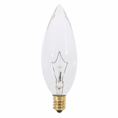 Incandescent Decorative Lamp, Designation: 60B10, 130 V, 60 WTT, B10 Shape, E12 Candelabra Base, Clear, CC-2V Filament, 2500 HR, Lumens: 642 LM Initial, 3-3/4 IN Length, 1-1/4 IN Diameter