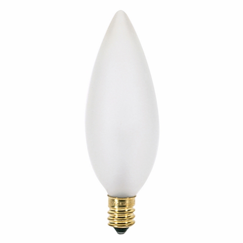 Incandescent Decorative Lamp, Designation: 25BA9 1/2/F, 130 V, 25 WTT, BA9 1/2 Shape, E12 Candelabra Base, Frosted, CC-2V Filament, 2500 HR, Lumens: 193 LM Initial, 3-1/2 IN Length, 1-3/16 IN Diameter