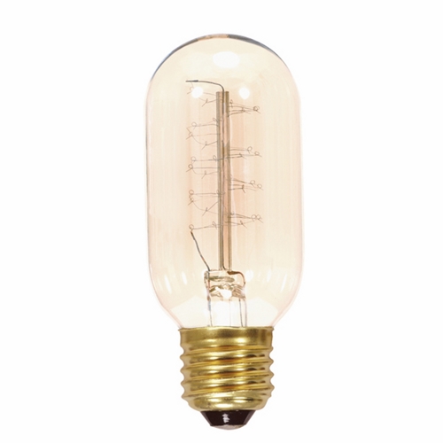 Incandescent Vintage Lamp, Designation: 40T14/CL/32S/120V/Vintage, 120 V, 40 WTT, T14 Shape, E26 Medium Base, Clear, Spiral Filament, 3000 HR, Lumens: 135 LM Initial, 4-1/4 IN Length, 1-3/4 IN Diameter