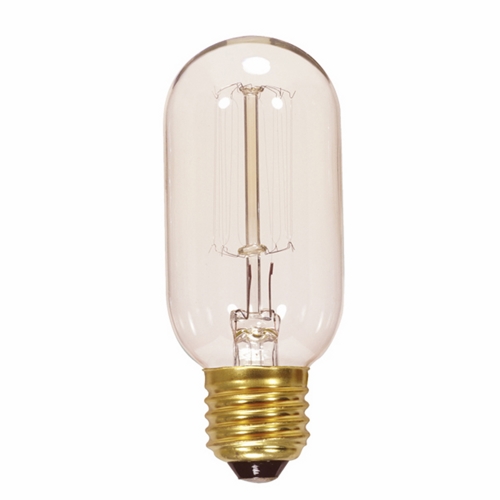 Incandescent Vintage Lamp, Designation: 40T14/CL/15S/120V/Vintage, 120 V, 40 WTT, T14 Shape, E26 Medium Base, Clear, Cage Style Filament, 3000 HR, Lumens: 135 LM Initial, 4-1/4 IN Length, 1-3/4 IN Diameter