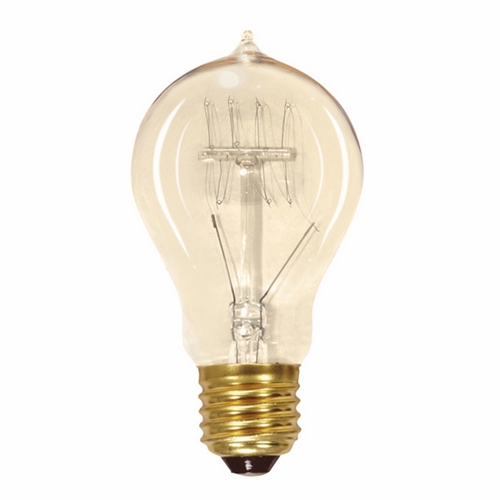 Incandescent Vintage Lamp, Designation: 60A19/CL/120V/Vintage, 120 V, 60 WTT, A19 Shape, E26 Medium Base, Clear, Quad Loop Filament, 3000 HR, Lumens: 240 LM Initial, 4-1/2 IN Length, 2-3/8 IN Diameter