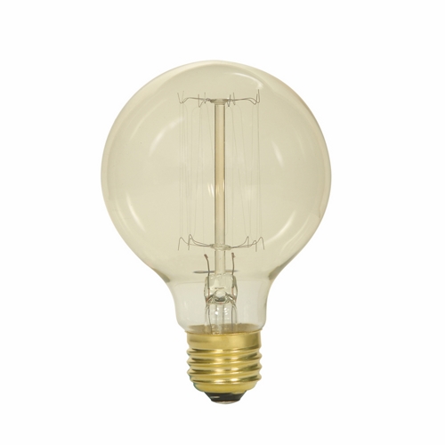 Incandescent Vintage Lamp, Designation: 40G25/CL/15S/120V/Vintage, 120 V, 40 WTT, G25 Shape, E26 Medium Base, Clear, Cage Style Filament, 3000 HR, Lumens: 160 LM Initial, 2700 DEG K Color Temperature, Warm White 100 CRI, 4-3/4 IN Length, 3-1/8 IN Diameter