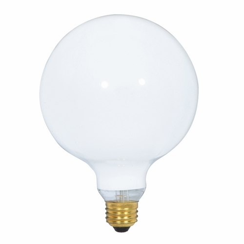 Incandescent Globe Lamp, Designation: 25G40/W, 120 V, 25 WTT, G40 Shape, E26 Medium Base, Gloss White, C-9 Filament, 4000 HR, Lumens: 110 LM Initial, 6-3/4 IN Length, 5 IN Diameter