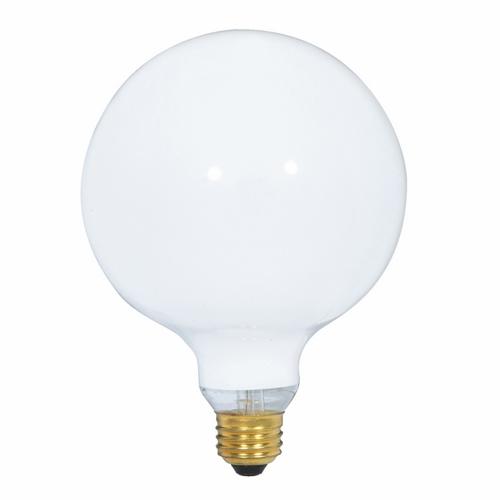 Incandescent Globe Lamp, Designation: 150G40/W, 120 V, 150 WTT, G40 Shape, E26 Medium Base, Gloss White, C-9 Filament, 4000 HR, Lumens: 1550 LM Initial, 6-3/4 IN Length, 5 IN Diameter