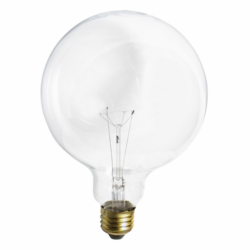 Incandescent Globe Lamp, Designation: 100G40, 120 V, 100 WTT, G40 Shape, E26 Medium Base, Clear, C-9 Filament, 4000 HR, Lumens: 1150 LM Initial, 6-3/4 IN Length, 5 IN Diameter