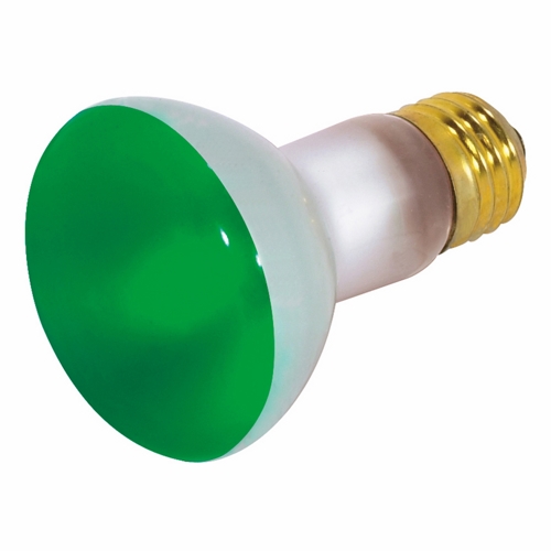 Incandescent Reflector Lamp, Designation: 50R20/G, 130 V, 50 WTT, R20 Shape, E26 Medium Base, Green, CC-9 Filament, 2000 HR, 4 IN Length, 2-1/2 IN Diameter