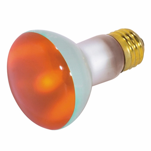 Incandescent Reflector Lamp, Designation: 50R20/A, 130 V, 50 WTT, R20 Shape, E26 Medium Base, Amber, CC-9 Filament, 2000 HR, 4 IN Length, 2-1/2 IN Diameter