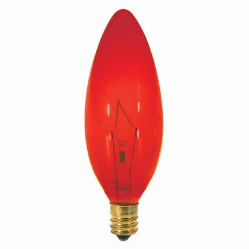 Incandescent Decorative Lamp, Designation: 25BA9 1/2/R, 120 V, 25 WTT, BA9 1/2 Shape, E12 Candelabra Base, Transparent Red, CC-2V Filament, 1500 HR, 3-1/2 IN Length, 1-3/16 IN Diameter