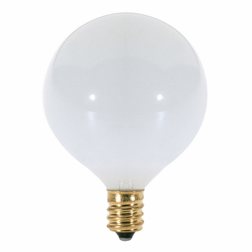 Incandescent Globe Lamp, Designation: 25G16 1/2/W, 120 V, 25 WTT, G16 1/2 Shape, E12 Candelabra Base, Gloss White, C-7A Filament, 1500 HR, Lumens: 175 LM Initial, 3 IN Length, 2-1/16 IN Diameter
