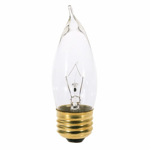 Incandescent Decorative Lamp, Designation: 25CA10, 120 V, 25 WTT, CA10 Shape, E26 Medium Base, Clear, CC-2V Filament, 1500 HR, Lumens: 210 LM Initial, 4-1/4 IN Length, 1-1/4 IN Diameter