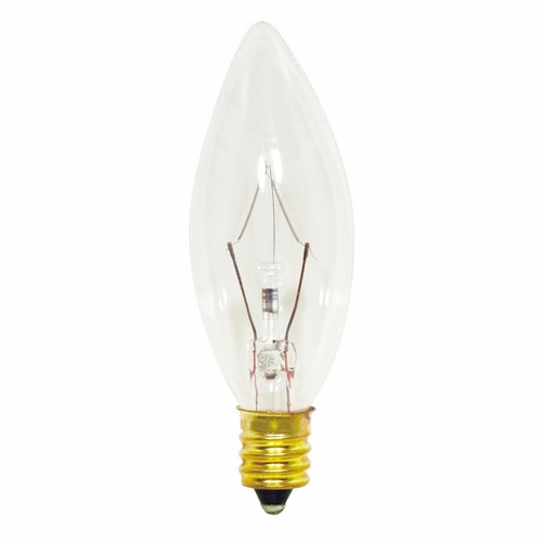 Incandescent Decorative Lamp, Designation: 15B8/Petite, 130 V, 15 WTT, B8 Shape, E12 Candelabra Base, Clear, C-7A Filament, 1500 HR, Lumens: 114 LM Initial, 3 IN Length, 1 IN Diameter
