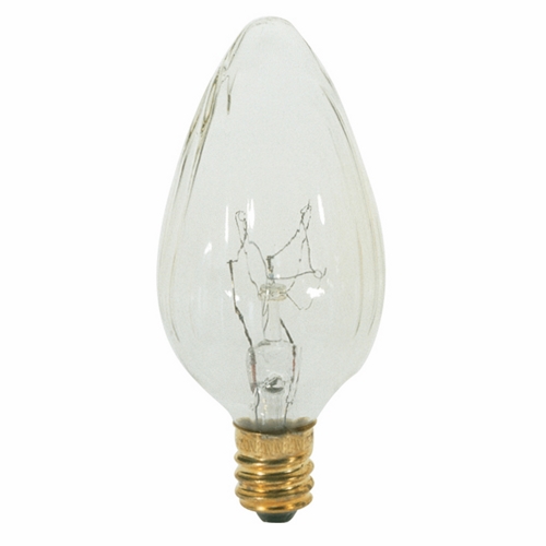 Incandescent Decorative Lamp, Designation: 15F10, 120 V, 15 WTT, F10 Shape, E12 Candelabra Base, Clear, C-7A Filament, 1500 HR, Lumens: 110 LM Initial, 3-5/8 IN Length, 1-1/4 IN Diameter