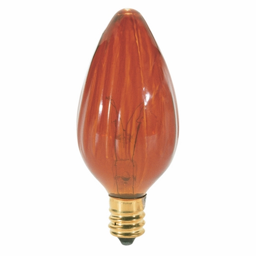 Incandescent Decorative Lamp, Designation: 25F10/A, 120 V, 25 WTT, F10 Shape, E12 Candelabra Base, Amber, C-7A Filament, 1500 HR, 3-5/8 IN Length, 1-1/4 IN Diameter