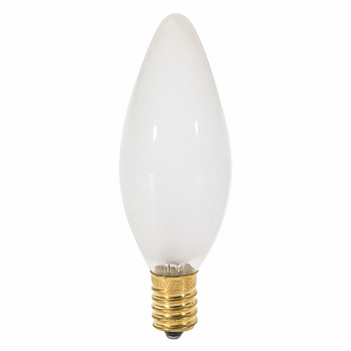 Incandescent Decorative Lamp, Designation: 25BA9 1/2/F, 120 V, 25 WTT, BA9 1/2 Shape, E14 European Base, Frosted, CC-2V Filament, 1500 HR, Lumens: 220 LM Initial, 3-1/2 IN Length, 1-3/16 IN Diameter