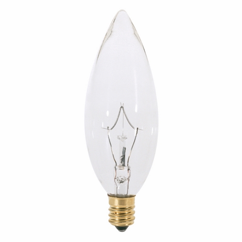 Incandescent Decorative Lamp, Designation: 60B10/220V, 220 V, 60 WTT, B10 Shape, E12 Candelabra Base, Clear, CC-2F Filament, 1000 HR, Lumens: 650 LM Initial, 3-3/4 IN Length, 1-1/4 IN Diameter