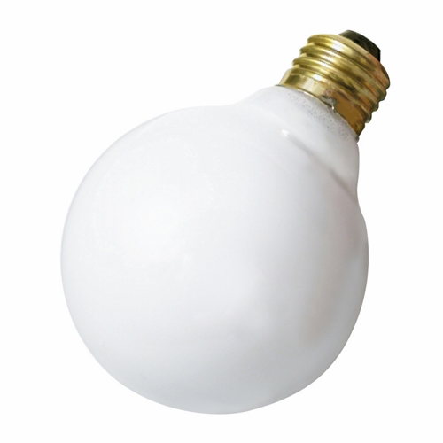 Incandescent Globe Lamp, Designation: 25G30/W, 120 V, 25 WTT, G30 Shape, E26 Medium Base, Gloss White, CC-9 Filament, 2500 HR, Lumens: 150 LM Initial, 5-1/8 IN Length, 3-3/4 IN Diameter