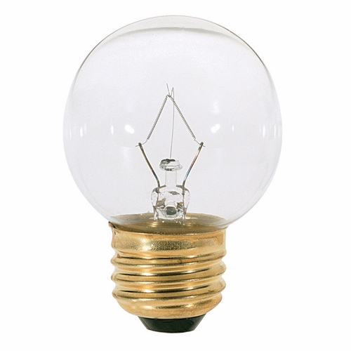 Incandescent Globe Lamp, Designation: 25G16 1/2, 120 V, 25 WTT, G16 1/2 Shape, E26 Medium Base, Clear, CC-2V Filament, 1500 HR, Lumens: 220 LM Initial, 3-1/4 IN Length, 2-1/16 IN Diameter